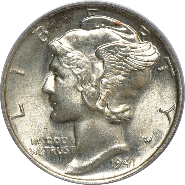 Six Mercury dimes, all PCGS MS-66FB CAC