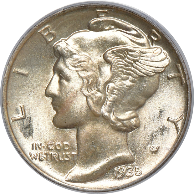 Four Mercury dimes, all PCGS MS-66FB