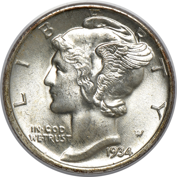 Four Mercury dimes, all PCGS MS-66FB