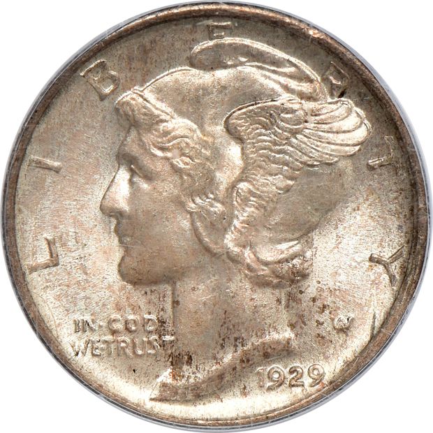 Four Mercury dimes, all PCGS MS-66FB