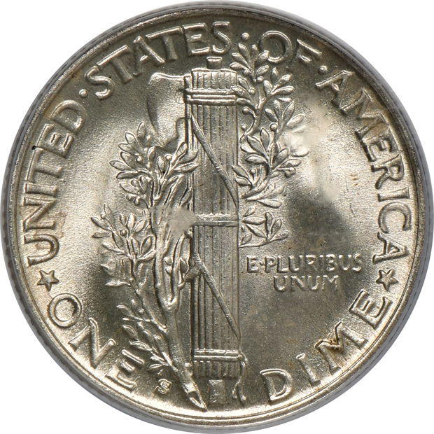 Five Mercury dimes, all PCGS MS-67FB