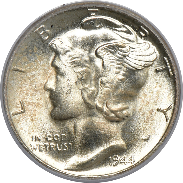 Five Mercury dimes, all PCGS MS-67FB