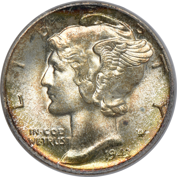 Five Mercury dimes, all PCGS MS-67FB