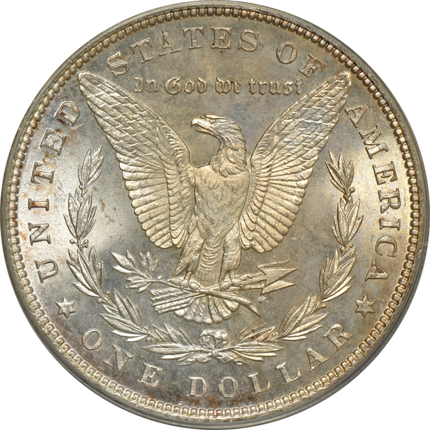 Four Morgan silver dollars, all PCGS (doily) CAC