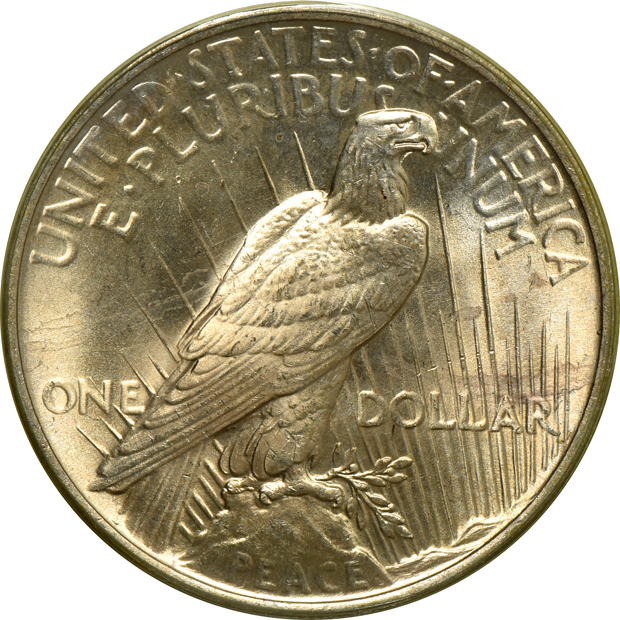 Four Peace silver dollars, all PCGS (doily)