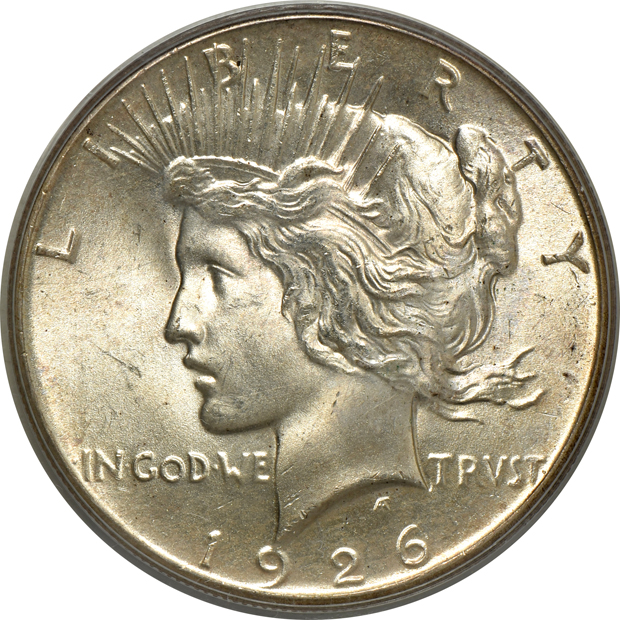 Four Peace silver dollars, all PCGS (doily)