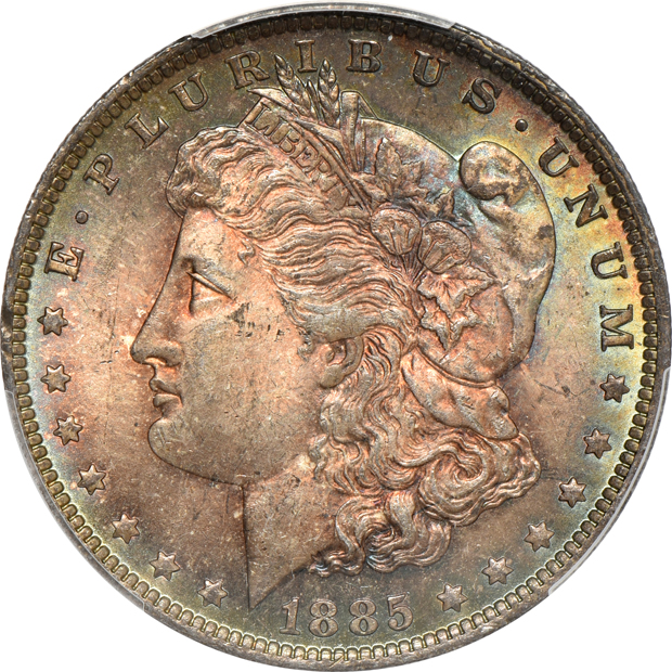 Four Morgan silver dollars, all PCGS CAC
