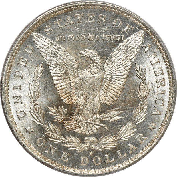Four Uncirculated Morgan silver dollars, all PCGS
