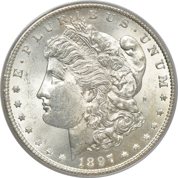 Four Uncirculated Morgan silver dollars, all PCGS CAC