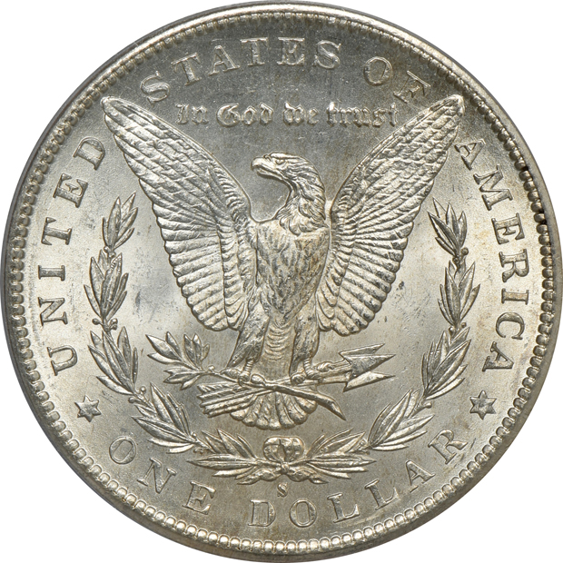 Four Uncirculated Morgan silver dollars, all PCGS CAC