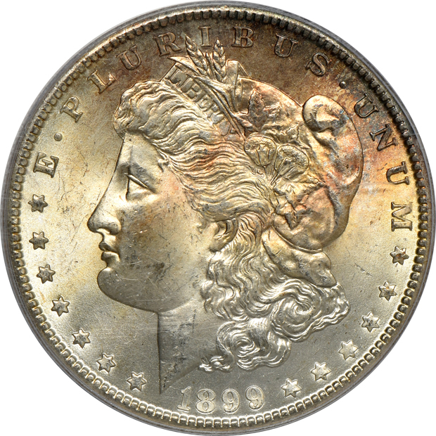 Four Uncirculated Morgan silver dollars, all PCGS CAC