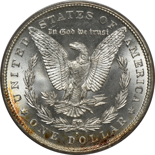 1879-S MS-64 CAC, and an 1879-S MS-65, both PCGS (doily) CAC