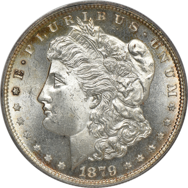 1879-S MS-64 CAC, and an 1879-S MS-65, both PCGS (doily) CAC