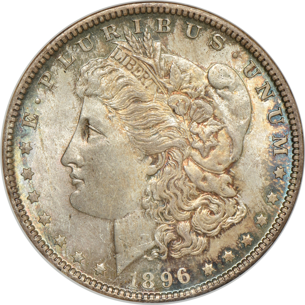 1878 7/8TF Weak NGC MS-63, 1885-O NGC MS-65 (no line), and an 1896 MS-64 (no line), all CAC