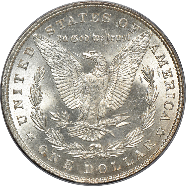 1879 MS-64 (green label), 1879-S MS-63PL (rattler), and an 1887 MS-64PL (rattler), all PCGS