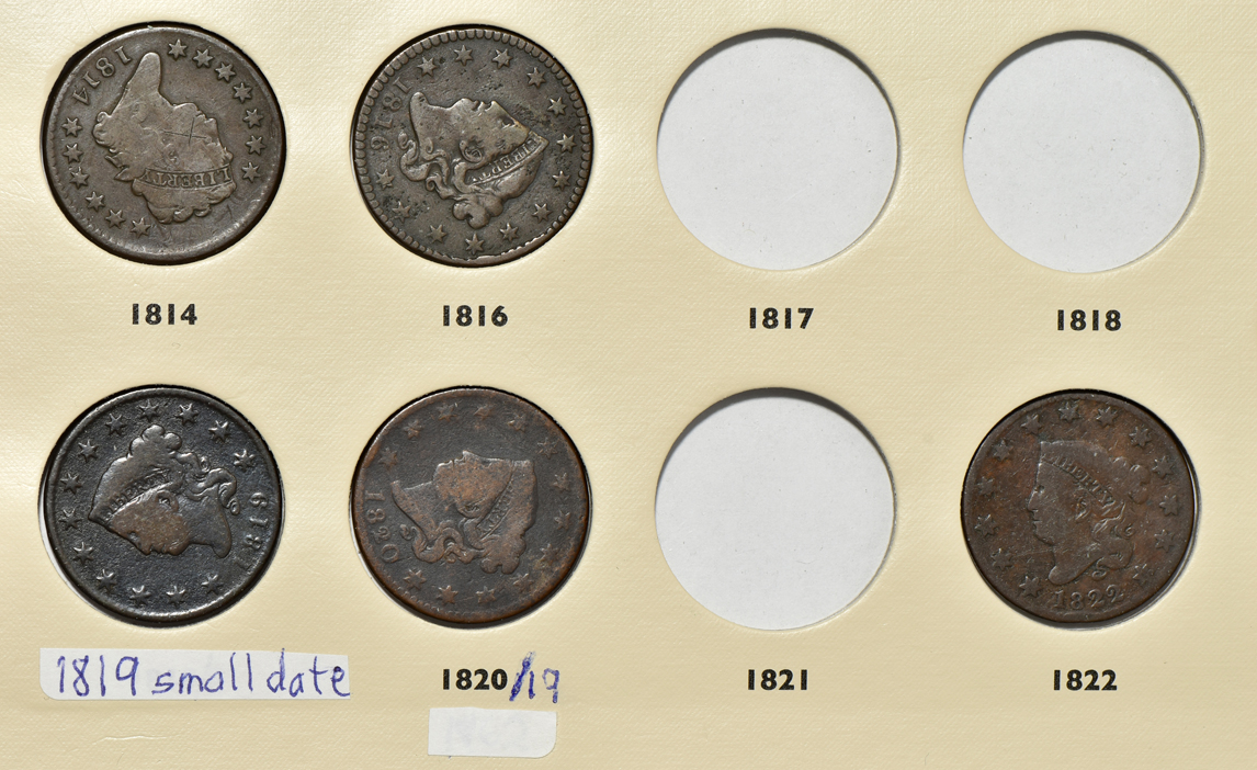 Collection of 27 large cents in a Littleton Coin album