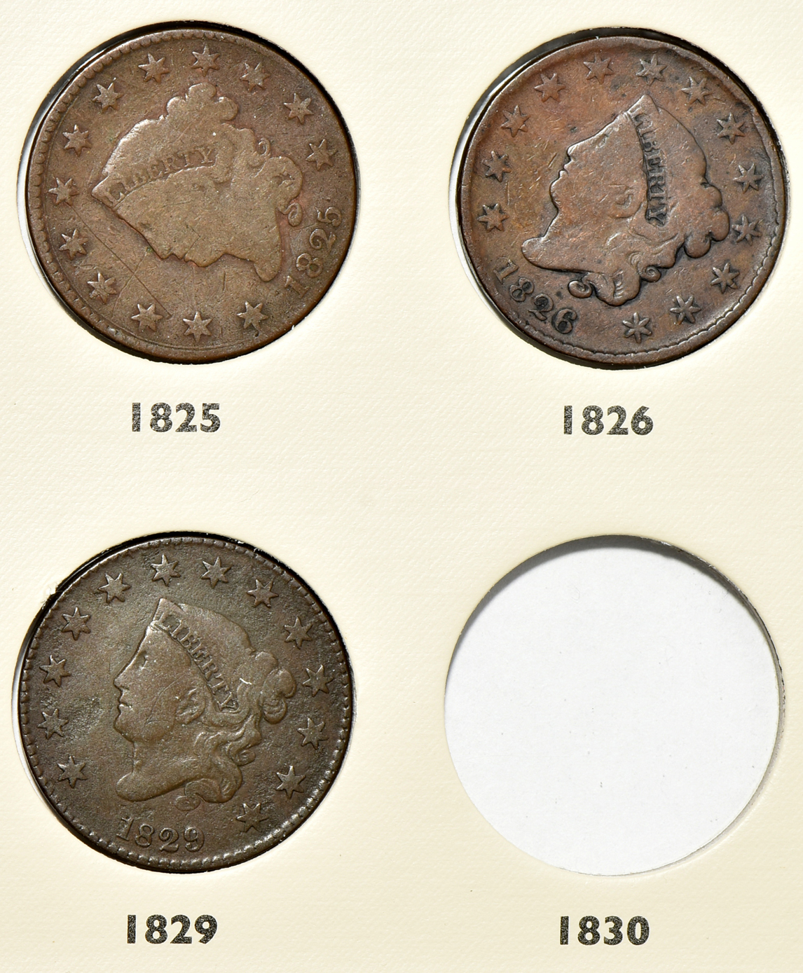 Collection of 27 large cents in a Littleton Coin album
