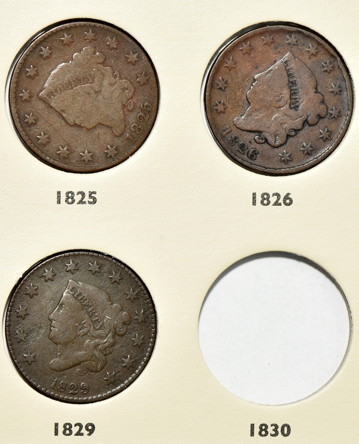 Collection of 27 large cents in a Littleton Coin album