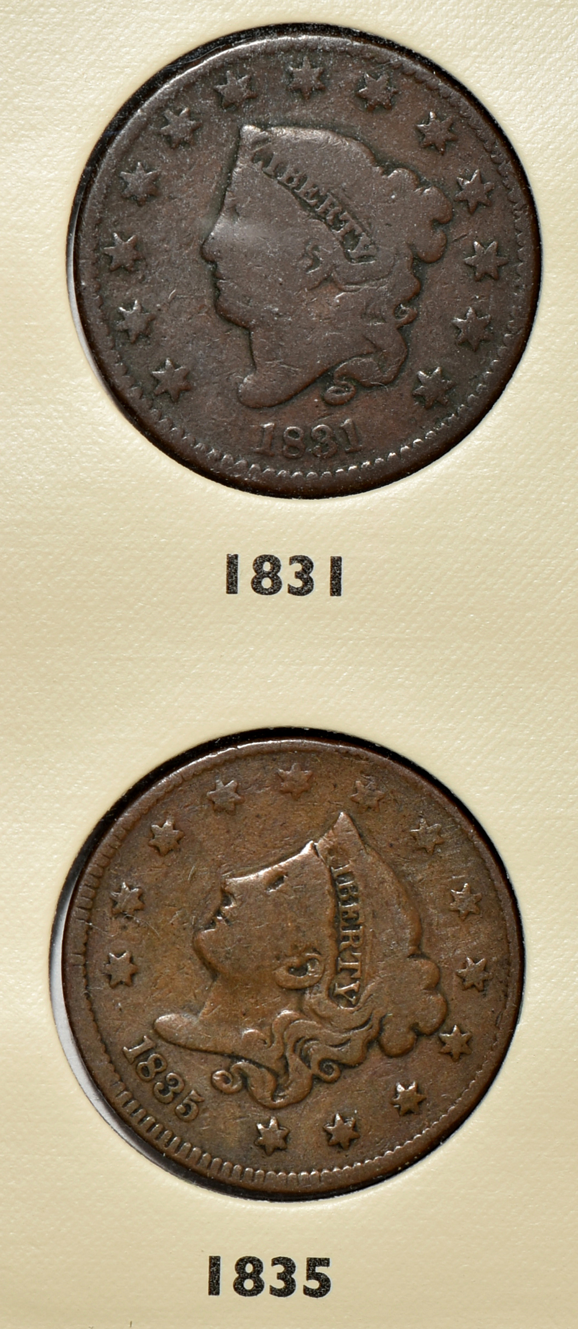 Collection of 27 large cents in a Littleton Coin album