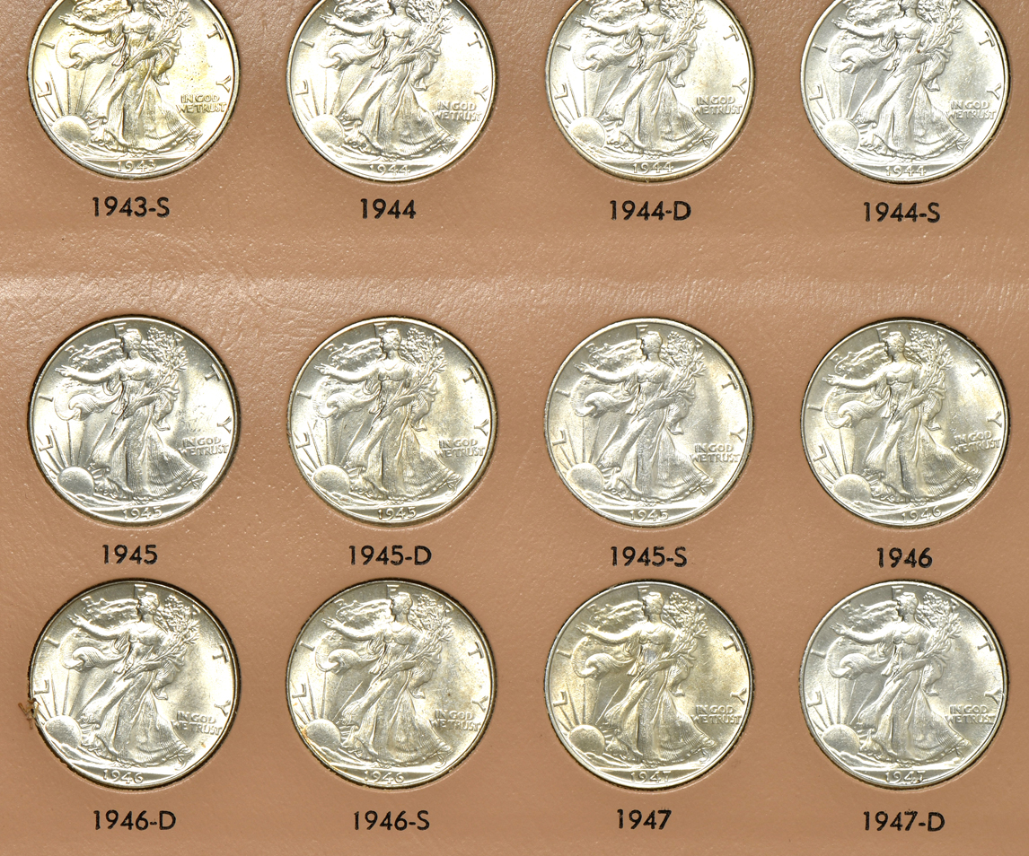 Collection of Walking Liberty half-dollars, 1941 through 1947, in a Dansco 7161 album