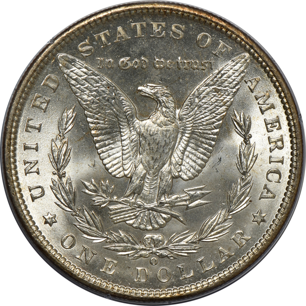 1882-S, 1885, and 1900-O, all PCGS MS-65 (rattler) CAC