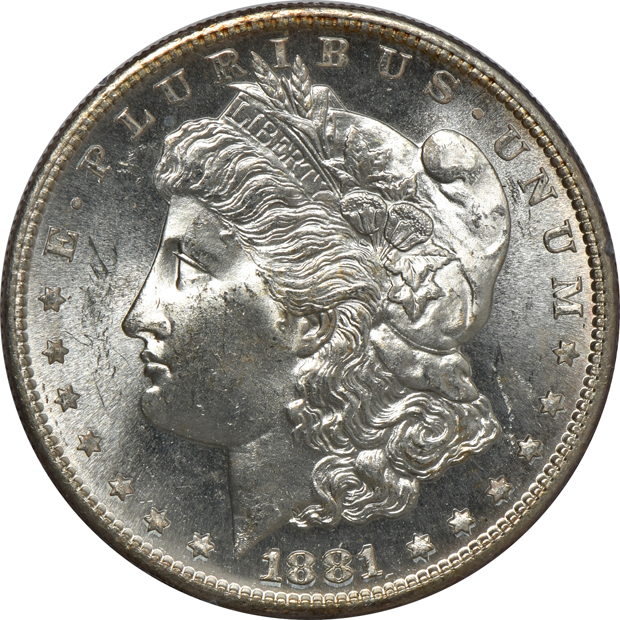 1879-S MS-66, 1881-S MS-64, and a 1898-O MS-64, all PCGS (rattler) CAC
