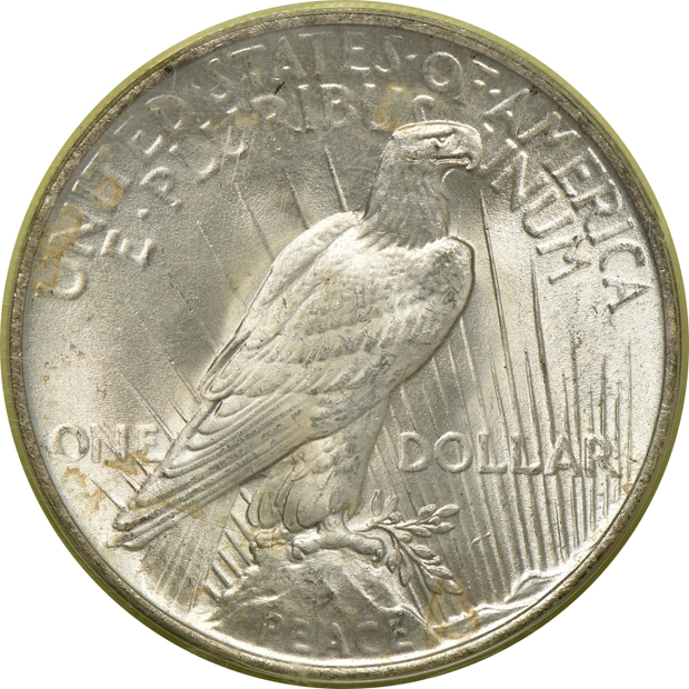 1922 MS-65 (green label), 1923 MS-65 (green label), and a 1923-D MS-63 (rattler), all PCGS CAC