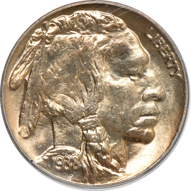 Three 1938-D Buffalo nickels MS-66, and three Walking Liberty half-dollars MS-65, all PCGS (green label) CAC