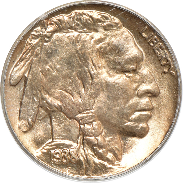 Three 1938-D Buffalo nickels MS-66, and three Walking Liberty half-dollars MS-65, all PCGS (green label) CAC