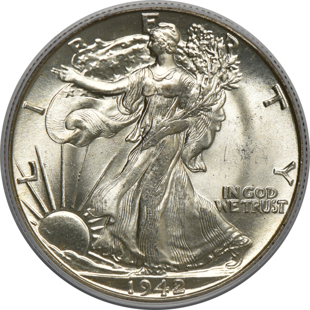 Three 1938-D Buffalo nickels MS-66, and three Walking Liberty half-dollars MS-65, all PCGS (green label) CAC