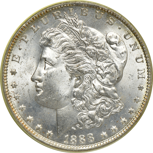 Six Morgan silver dollars, all PCGS MS-64 (green label) CAC