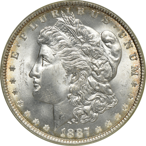 Six Morgan silver dollars, all PCGS MS-64 (green label) CAC