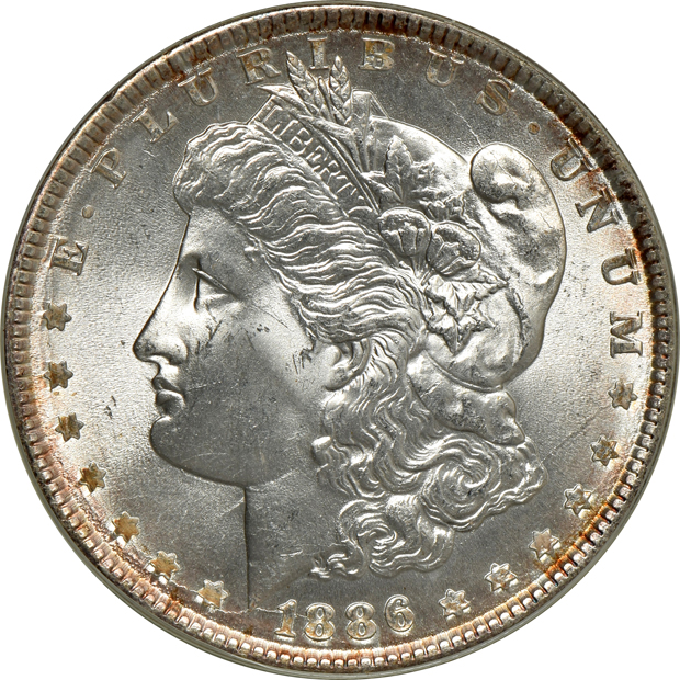 Six Morgan silver dollars, all PCGS MS-64 (green label) CAC