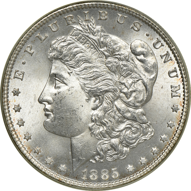 Six Morgan silver dollars, all PCGS MS-64 (green label) CAC
