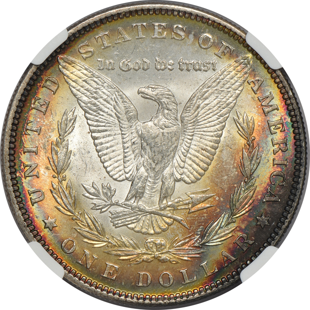 Four Uncirculated Morgan silver dollars certified by NGC