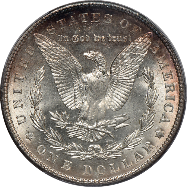 Four Uncirculated Morgan silver dollars certified by PCGS