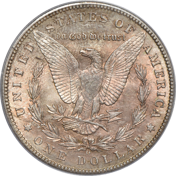 Four Uncirculated Morgan silver dollars certified by PCGS