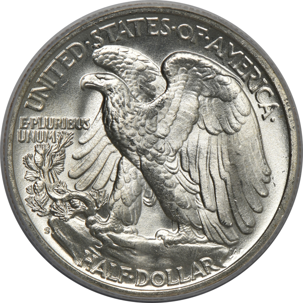 Four Walking Liberty half-dollars, all PCGS MS-66