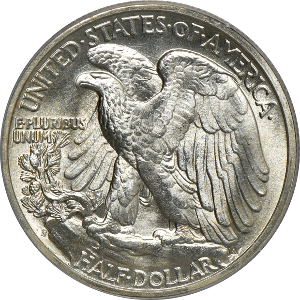 Four Walking Liberty half-dollars, all PCGS MS-66
