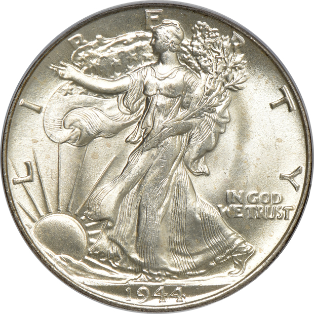 Six Walking Liberty half-dollars, all PCGS MS-66