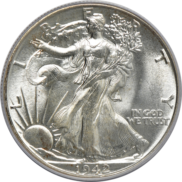 Six Walking Liberty half-dollars, all PCGS MS-66