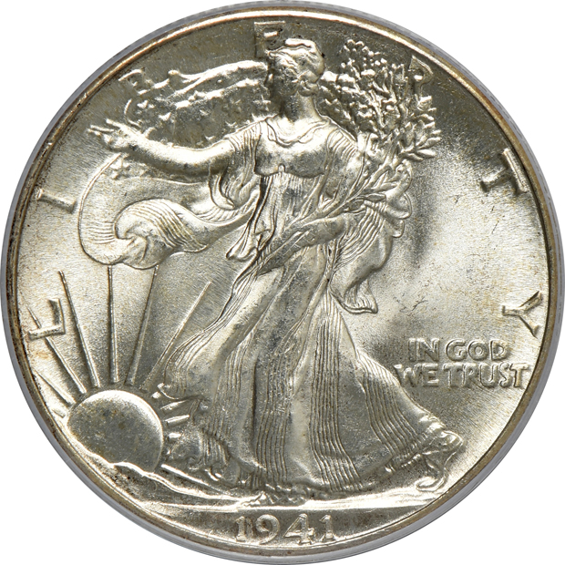Six Walking Liberty half-dollars, all PCGS MS-66