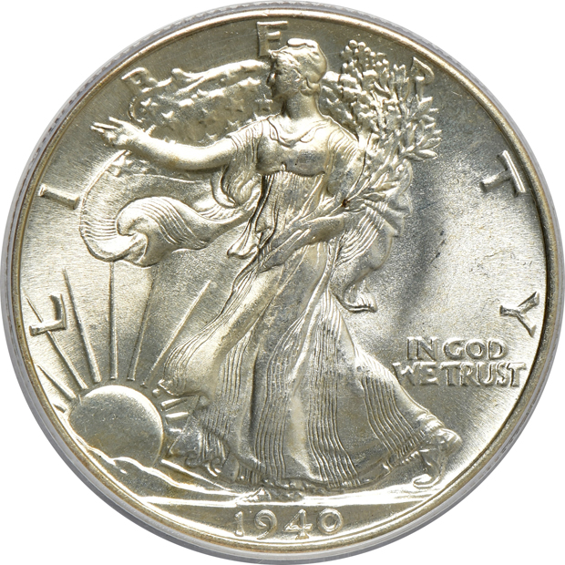 Six Walking Liberty half-dollars, all PCGS MS-66