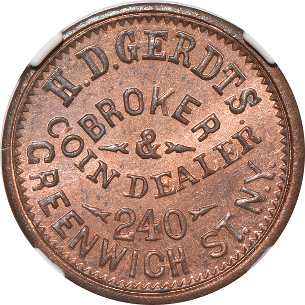 Two Civil War Tokens and an (1889-1890) Applegates Palace trade token, all NGC as described