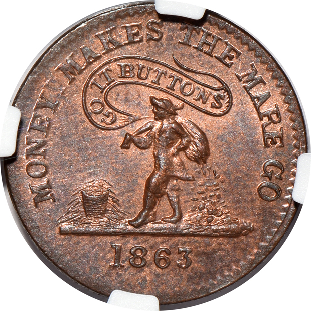Two Civil War Tokens and an (1889-1890) Applegates Palace trade token, all NGC as described