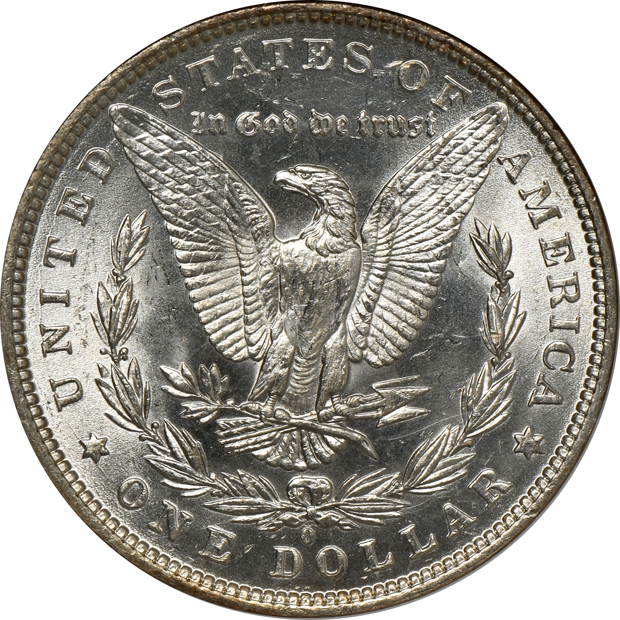 1881-O NGC MS-64, 1882-S PCGS MS-65, and an 1883-O PCGS MS-65 (rattler), all CAC