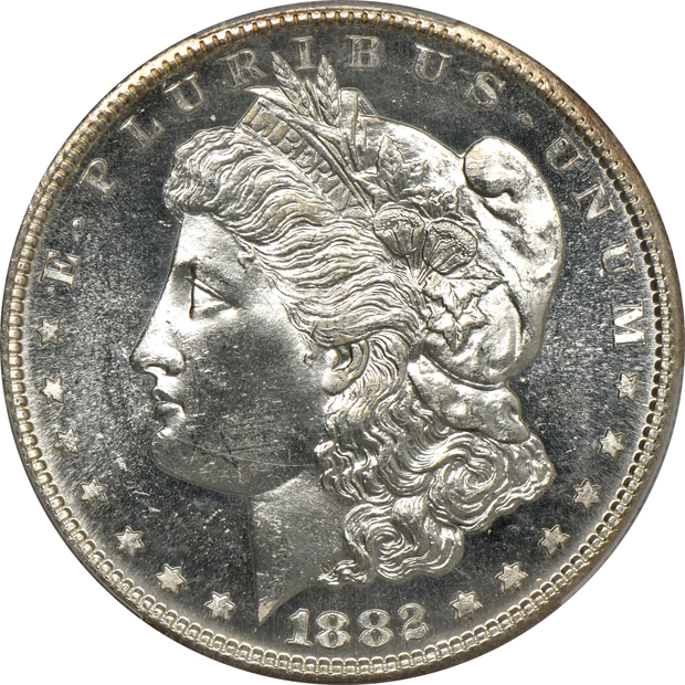 1881-O NGC MS-64, 1882-S PCGS MS-65, and an 1883-O PCGS MS-65 (rattler), all CAC