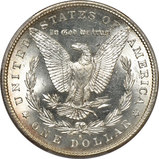 1881-O NGC MS-64, 1882-S PCGS MS-65, and an 1883-O PCGS MS-65 (rattler), all CAC