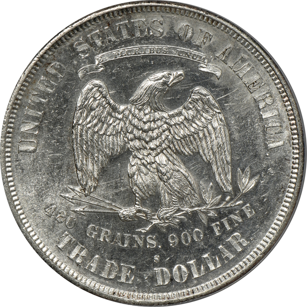 1874-S Trade PCGS UNC details/cleaned