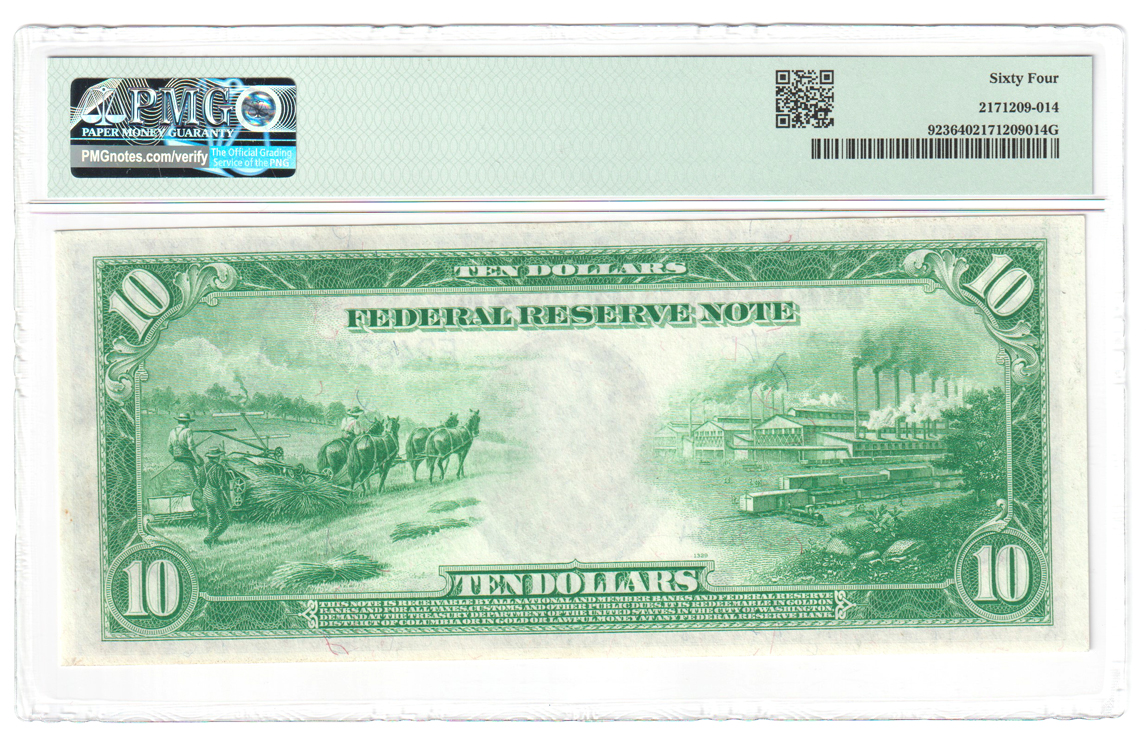 1914 $10 Richmond Blue Seal Fr# 923 - PMG ChCU-64